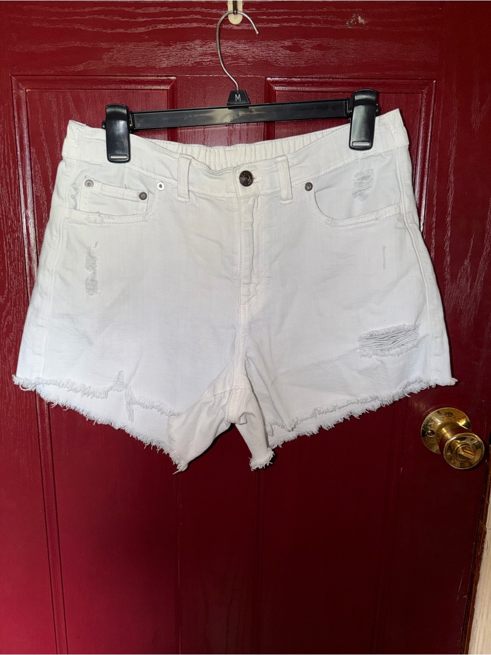 aerie White Distressed Denim Cutoff Shorts